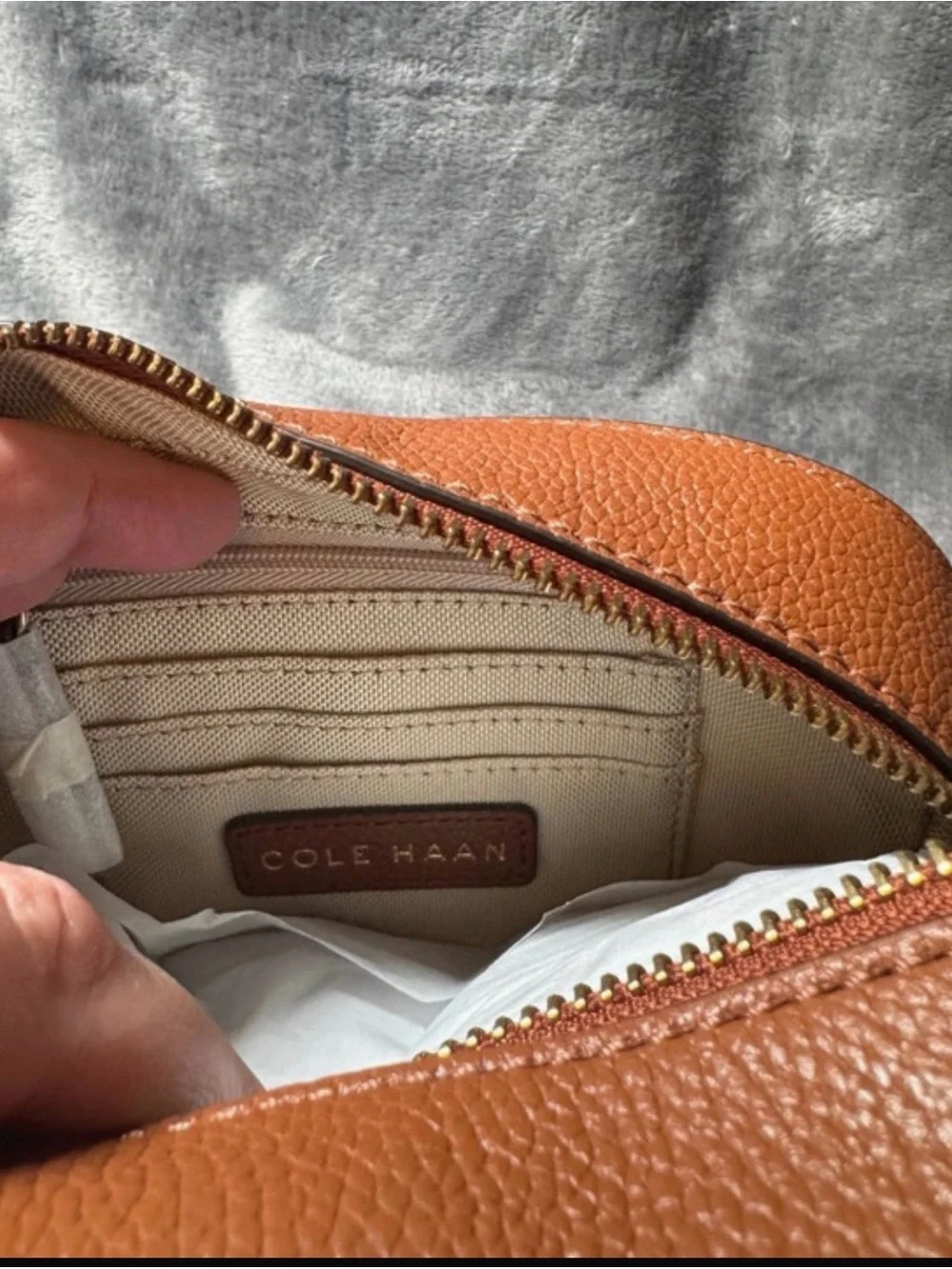 Cole Haan Essential Camera Crossbody Bag Tan/Oat  Pebbled Leather
